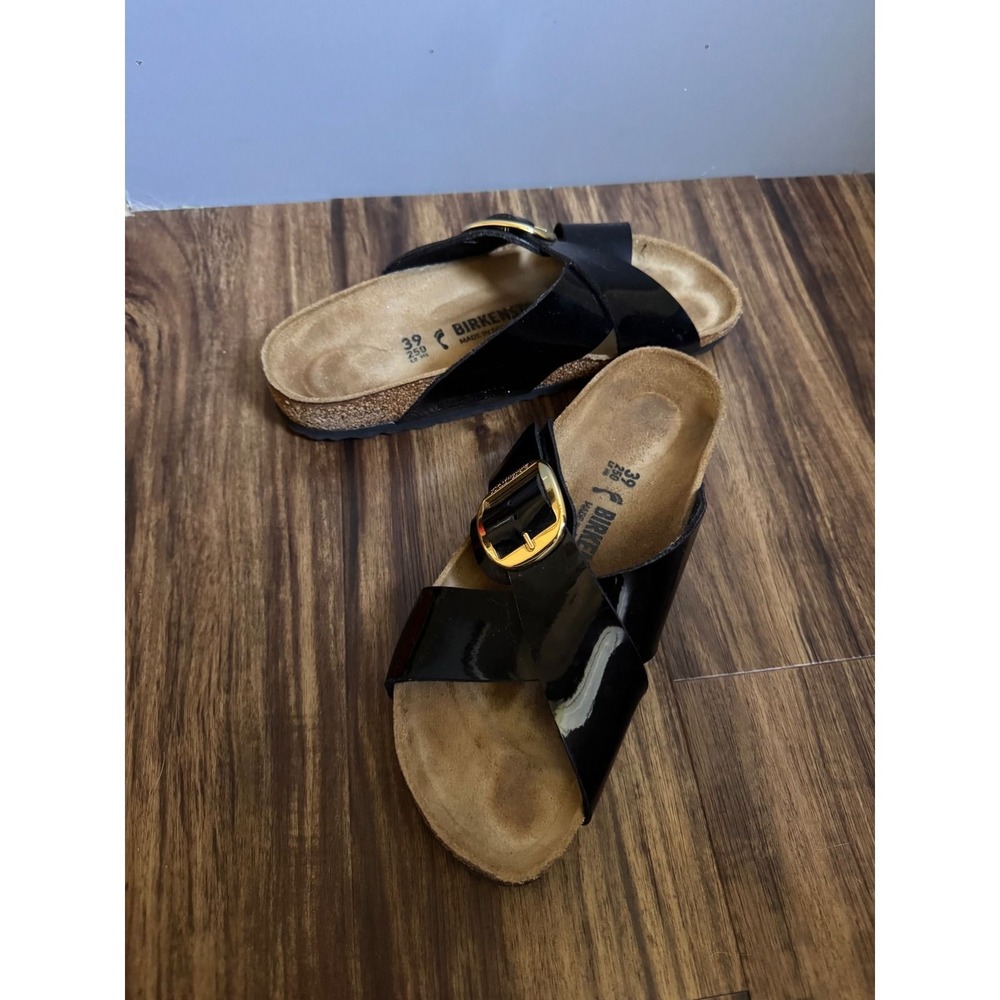 Birkenstock Siena Big Buckle Black Patent Leather Sandals Slides 39 L8 M6